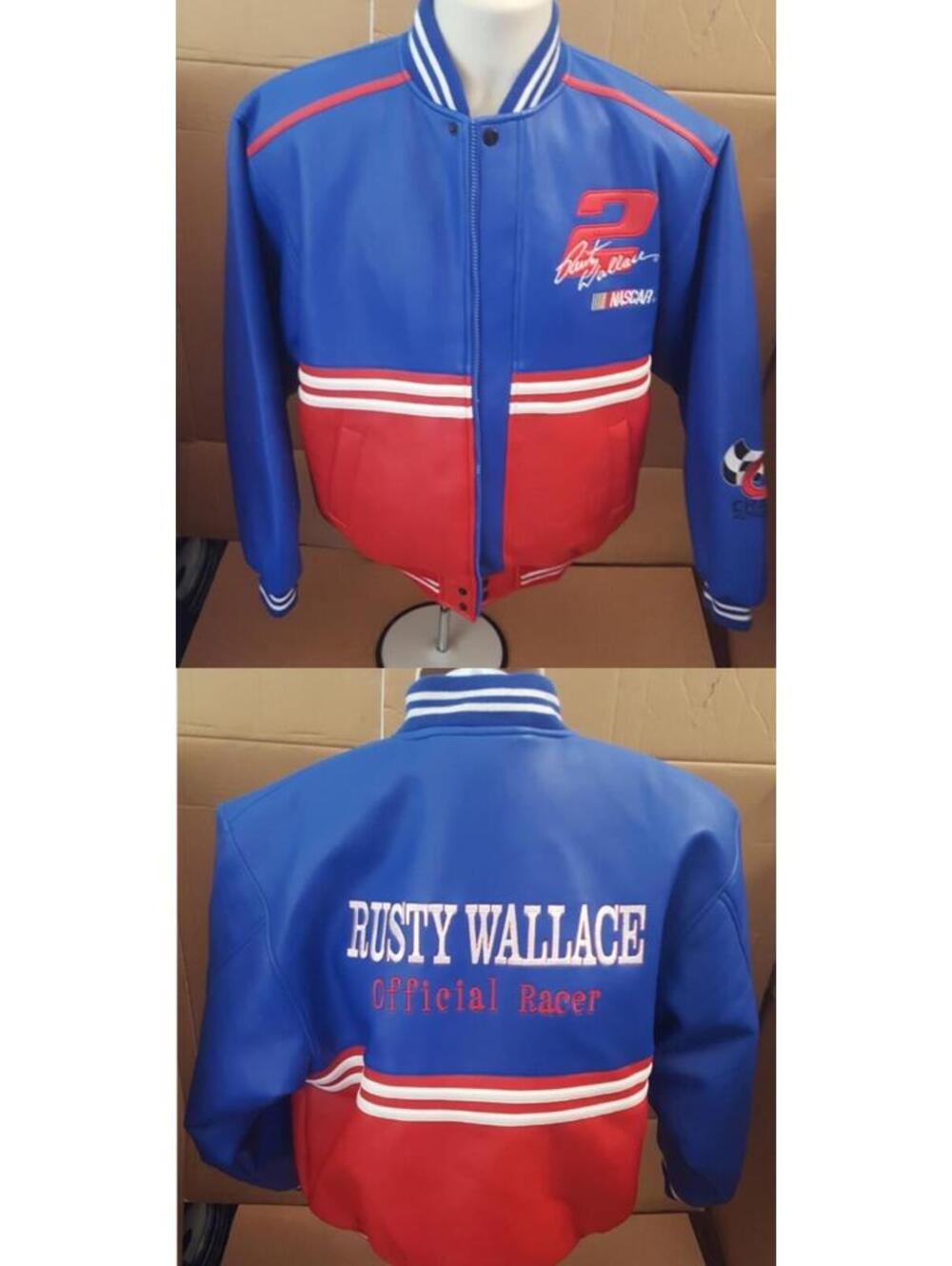Nascar Rusty Wallace Chase Letterman Jacket Red White Blue Coat Men's Large L